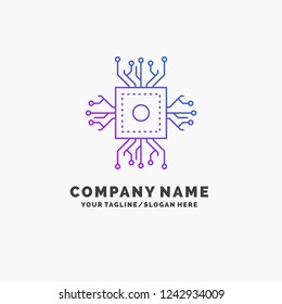 Chip, cpu, microchip, processor, technology Purple Business Logo Template. Place for Tagline