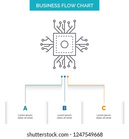 Chip, cpu, microchip, processor, technology Business Flow Chart Design with 3 Steps. Line Icon For Presentation Background Template Place for text