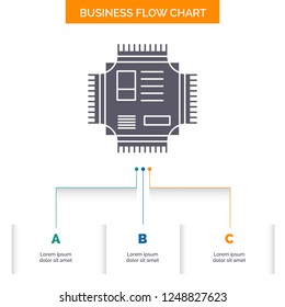 Chip, cpu, microchip, processor, technology Business Flow Chart Design with 3 Steps. Glyph Icon For Presentation Background Template Place for text.