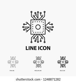 Chip, cpu, microchip, processor, technology Icon in Thin, Regular and Bold Line Style. Vector illustration