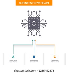 Chip, cpu, microchip, processor, technology Business Flow Chart Design with 3 Steps. Glyph Icon For Presentation Background Template Place for text.