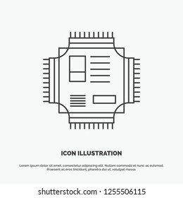Chip, cpu, microchip, processor, technology Icon. Line vector gray symbol for UI and UX, website or mobile application