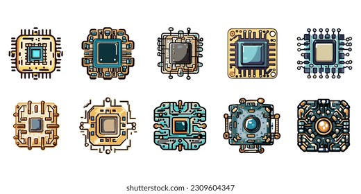 Chip cpu vector set collection graphic clipart design