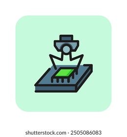 Chip creation line icon. 3d-printing, industrial machine, electronic production. Printing industry concept. Vector can be used for topics like engineering, technology, electronic industry