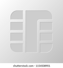 Chip of credit card icon. Paper design. Cutted symbol. Pitted style