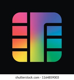 Chip of credit card icon. Rainbow color and dark background