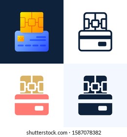 Chip and credit card vector stock icon set. The concept of digital technology in the banking sector. EMV chip bank credit card