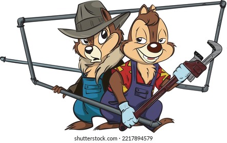 Chip and Dale. Cartoon vector illustration that can be a poster, postcard, background, individual characters.