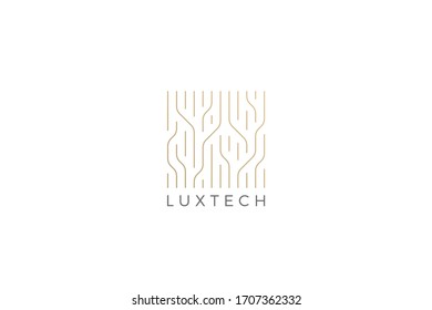 Chip Digital Logo abstract Artificial Intelligence AI vector design Linear Outline style. Electronics Circuit Square shape Logotype icon.