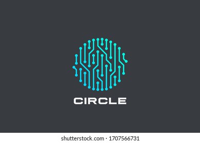 Chip Digital Logo abstract Artificial Intelligence AI vector design Linear Outline style. Electronics Circuit Circle shape Logotype icon.