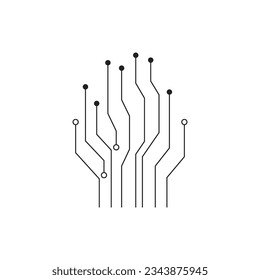 Chip Digital Logo abstract Artificial Intelligence AI vector design Linear Outline style. Electronics Circuit Circle shape Logotype icon.