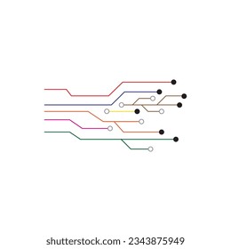 Chip Digital Logo abstract Artificial Intelligence AI vector design Linear Outline style. Electronics Circuit Circle shape Logotype icon.