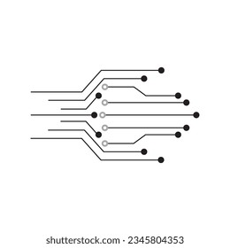 Digitales Chip-Logo abstrakte künstliche Intelligenz AI Vektordesign Linear Outline Stil. Elektronik Circuit Circle Form Logotype Symbol.