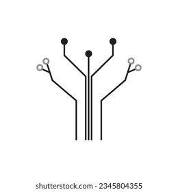 Chip Digital Logo abstract Artificial Intelligence AI vector design Linear Outline style. Electronics Circuit Circle shape Logotype icon.