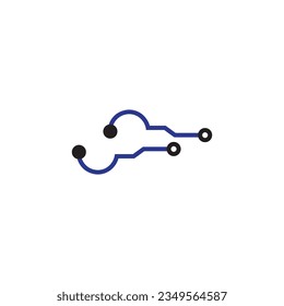 Chip Digital Logo abstract Artificial Intelligence AI vector design Linear Outline style. Electronics Circuit Circle shape Logotype icon.