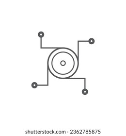 Chip Digital Logo abstract Artificial Intelligence AI vector design Linear Outline style. Electronics Circuit Circle shape Logotype icon.