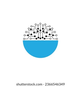 Chip Digital Logo abstract Artificial Intelligence AI vector design Linear Outline style. Electronics Circuit Circle shape Logotype icon.