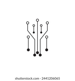 Chip Digital Logo abstract Artificial Intelligence AI vector design Linear Outline style. Electronics Circuit Circle shape Logotype icon.