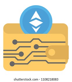 Chip with digital waves and ethereum sign is showing ethereum wallet sign

