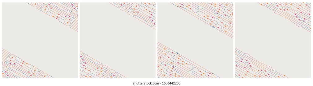 Chip electronic vector set pattern for computer technology. Multicolor motherboard integrated vector technology illustration.