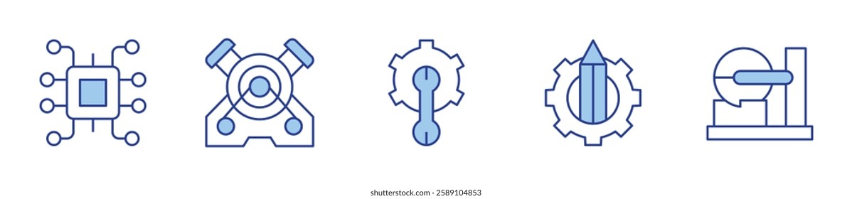 chip, engine, engineering, laser cutting machine. Engineering Icon vector illustration. Line Duotone style. Editable stroke.