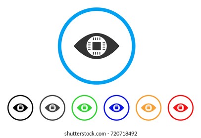 Chip Eye Lens rounded icon. Style is a flat chip eye lens grey symbol inside light blue circle with black, gray, green, blue, red, orange variants. Vector designed for web and software interfaces.