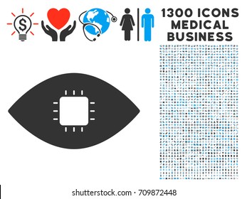 Chip Eye Retina gray vector icon with 1300 healthcare business symbols. Set style is flat bicolor light blue and gray pictograms.