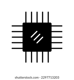 Chip Fill Icon Symbol Vector. Black Glyph Chip Icon