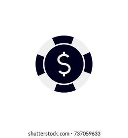 Chip flat icon. Single high quality flat symbol of gambling for web design or mobile app. Color sign of casino for design logo, visit card, etc. Exclusive of lottery.