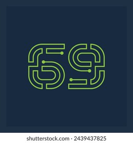 The chip is in the form of the number 69. The numbers 6 and 9 are in the form of a maze. Logo.