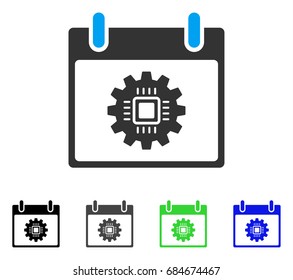 Chip Gear Calendar Day flat vector icon. Colored chip gear calendar day gray, black, blue, green icon variants. Flat icon style for web design.