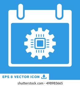 Chip Gear Calendar Day icon. Vector EPS illustration style is flat iconic symbol, white color.