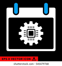 Chip Gear Calendar Day icon. Vector EPS illustration style is flat iconic bicolor symbol, blue and white colors.