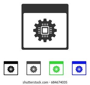 Chip Gear Calendar Page flat vector pictogram. Colored chip gear calendar page gray, black, blue, green icon versions. Flat icon style for web design.