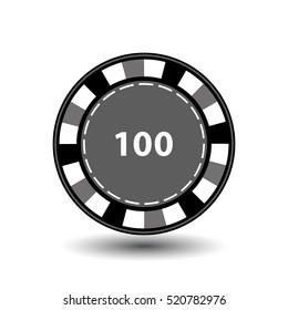 chip grey 100 for poker an icon on the white isolated background. illustration eps 10 vector. To use for the websites, design, the press, prints...