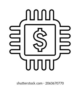 Chip, hardware, icono de esquema de pago. Vector de arte de línea.