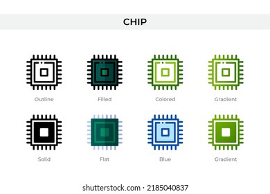 Chip icon in different style. Chip vector icons designed in outline, solid, colored, filled, gradient, and flat style. Symbol, logo illustration. Vector illustration