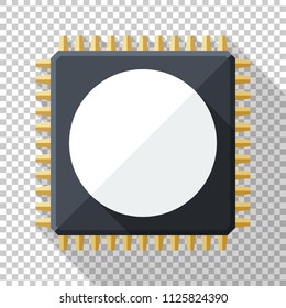 Chip icon in flat style with long shadow on transparent background