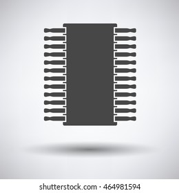 Chip icon on gray background with round shadow. Vector illustration.