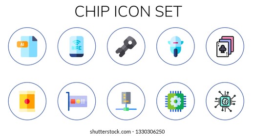 Chip Icon Set. 10 Flat Chip Icons.  Simple Modern Icons About  - Ai, Chips, Nfc, Sound Card, Stem, Circuit, Robot, Cpu, Playing Cards