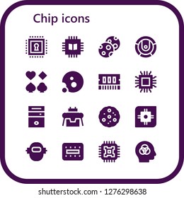  chip icon set. 16 filled chip icons. Simple modern icons about  - Chip, Cookies, Robot, Poker, Cookie, Ram, Microchip, Cpu, Biscuit, Intelligence
