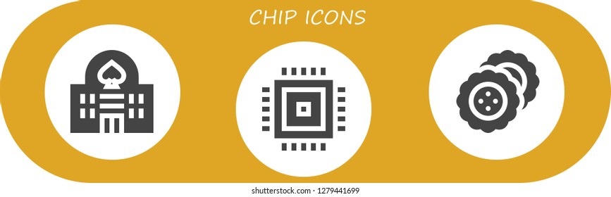  chip icon set. 3 filled chip icons. Simple modern icons about  - Casino, Cpu, Biscuit