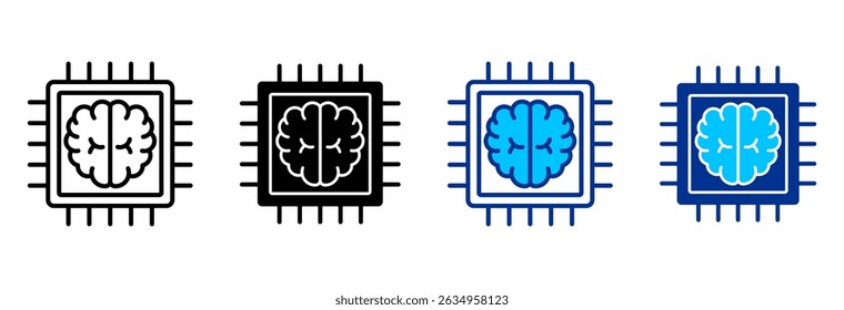 Ícone de chip define ilustração de vetor de vários estilos