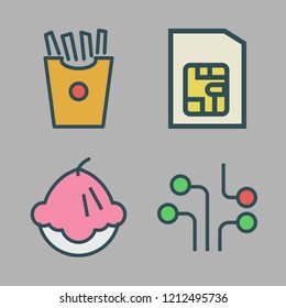 chip icon set. vector set about muffin, sim card, circuit and french fries icons set.