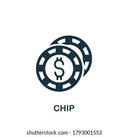 Icono de Chip. Elemento sencillo de la colección del casino. Icono de Chip creativo para diseño web, plantillas, infografías y más