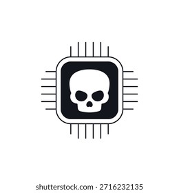 Icono de chip con un cráneo, Vector de chipset muerto