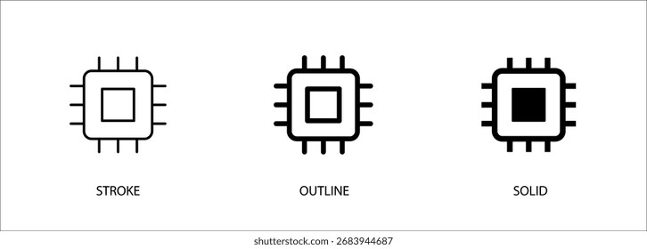 Ícone de chip para tecnologia, computador, CPU. Ícone, contorno e sólido editáveis do vetor de traçado. arquivo Eps10.