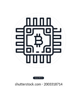 chip Icons. Cryptocurrency and Blockchain vector icons. Crypto Icon Set Featuring Bitcoin, Wallet, Mining, P2P,  Smart Contracts, money exchange Vectors icon. EPS10