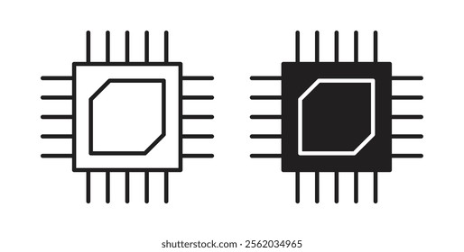 Chip icons in flat and line style set.