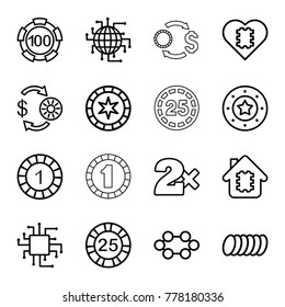 Chip icons. set of 16 editable outline chip icons such as cpu in house, cpu